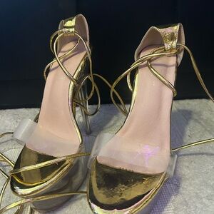 Gold Strappy Women's Heels